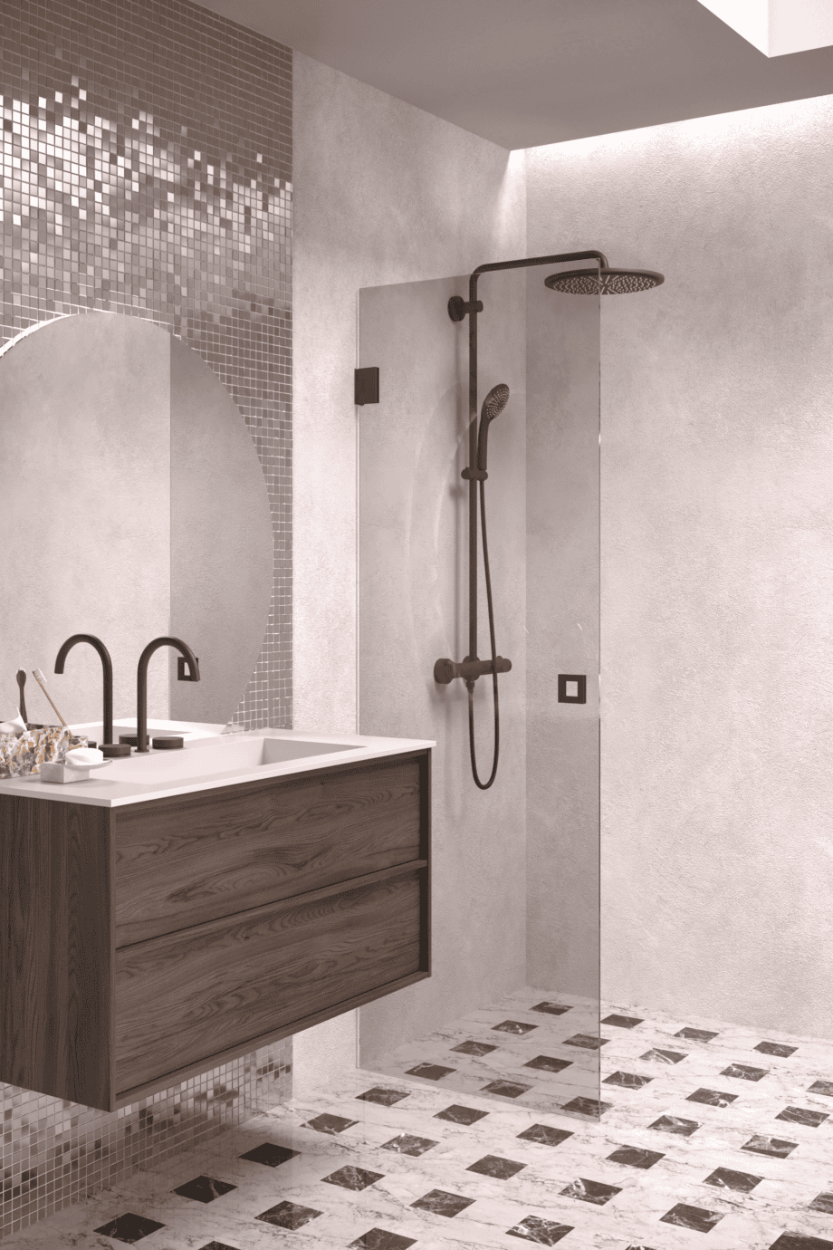 Hinged shower door Hietakari Vetro 512, Cocoa fittings, grey tinted glass