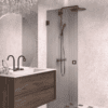 Hinged shower door Hietakari Vetro 512, Cocoa fittings, grey reeded glass