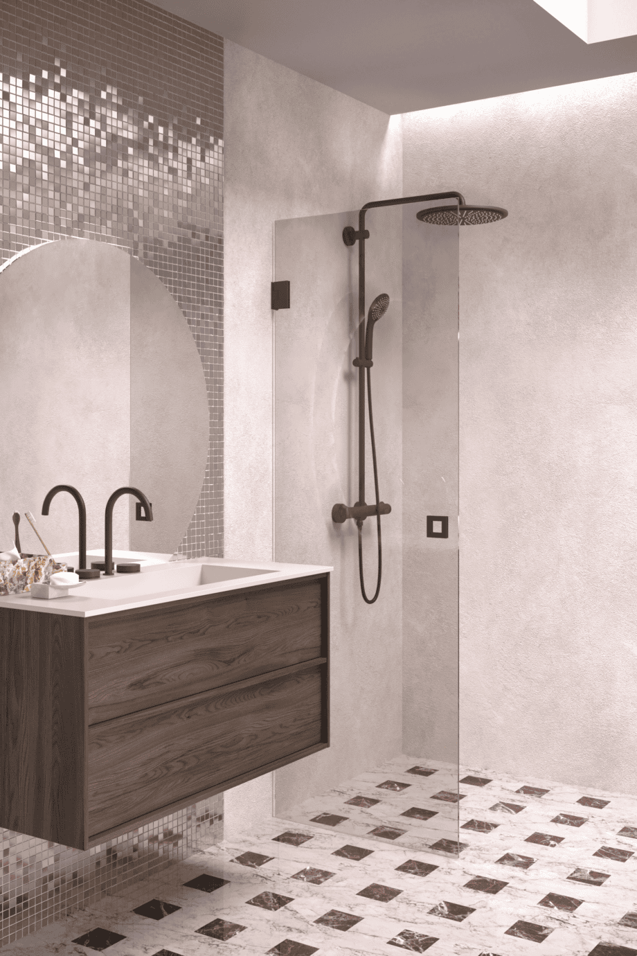 Hinged shower door Hietakari Vetro 512, Cocoa fittings, bronze tinted glass