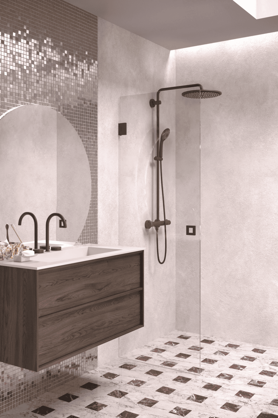 Hinged shower door Hietakari Vetro 512, Cocoa fittings, super bright glass