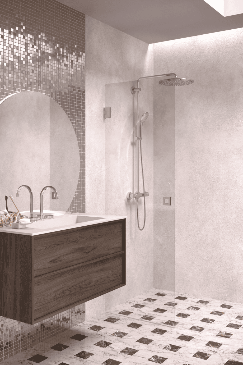 Hinged shower door Hietakari Vetro 512, brushed fittings, clear glass