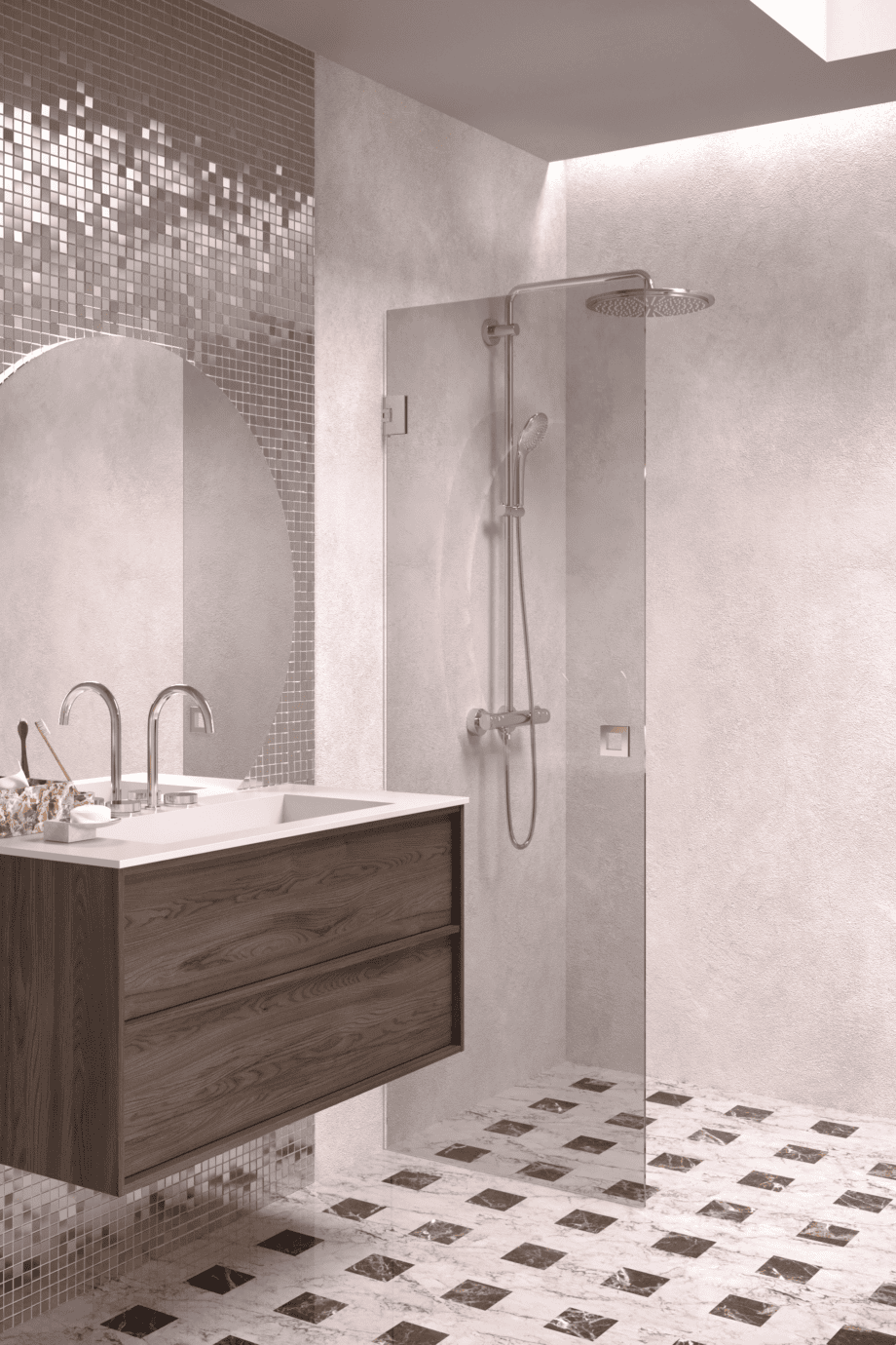 Hinged shower door Hietakari Vetro 512, chrome fittings, grey tinted glass
