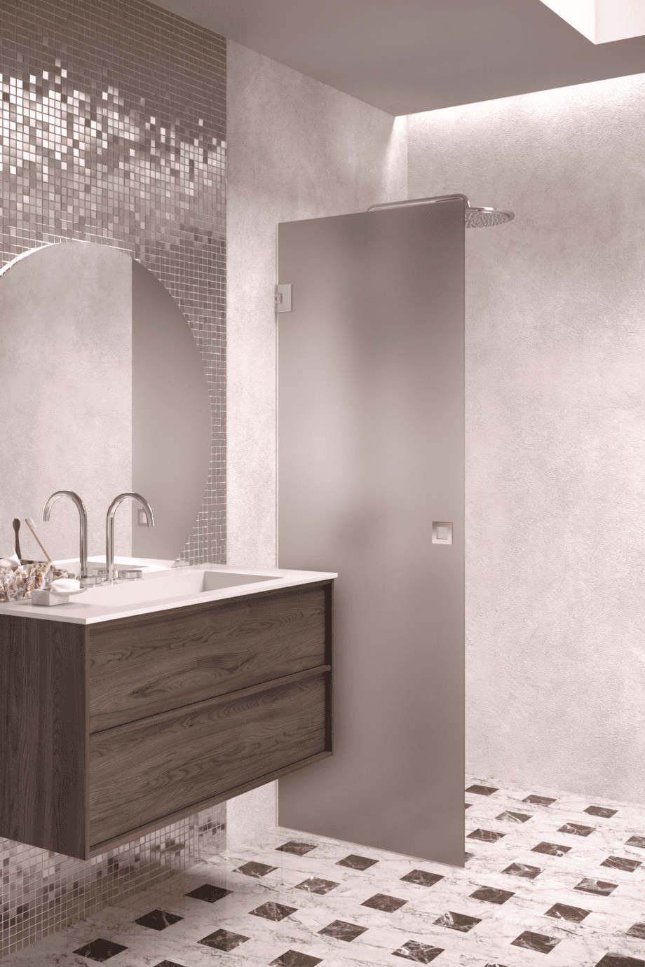 Hinged shower door Hietakari Vetro 512, chrome fittings, brown satin glass