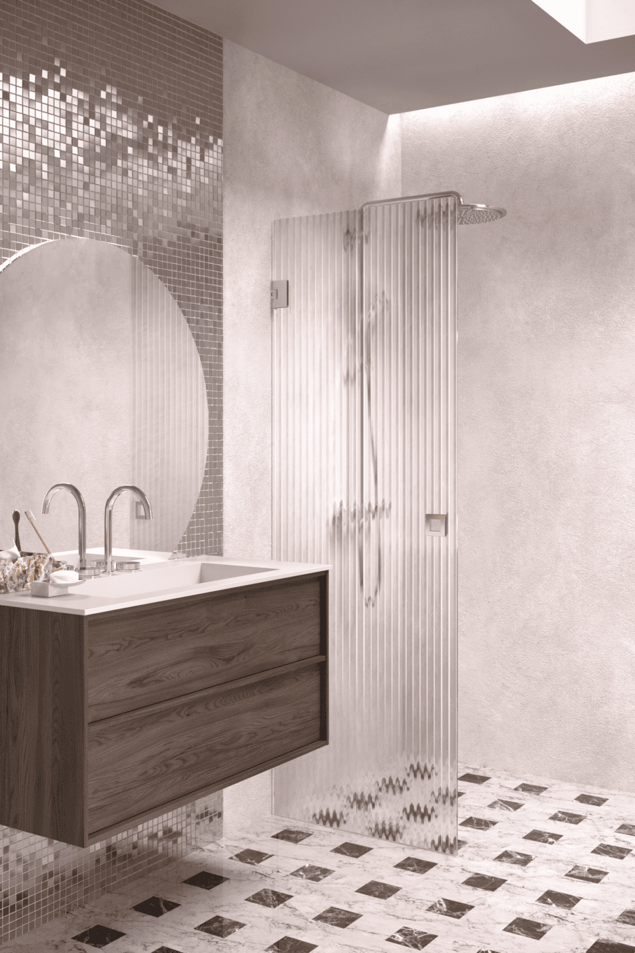 Hinged shower door Hietakari Vetro 512, chrome fittings, reeded glass