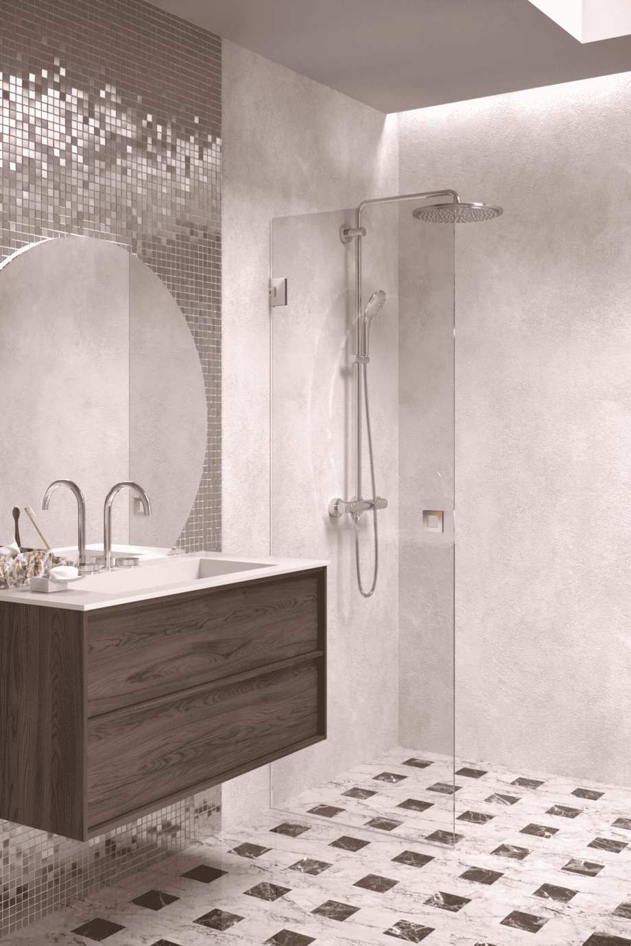 Hinged shower door Hietakari Vetro 512, brass fittings, clear glass