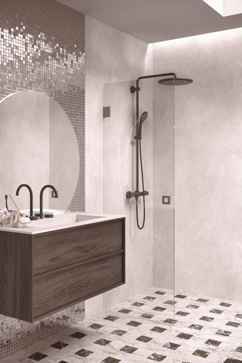 Hinged shower door Hietakari Vetro 512, Mocha fittings, clear glass
