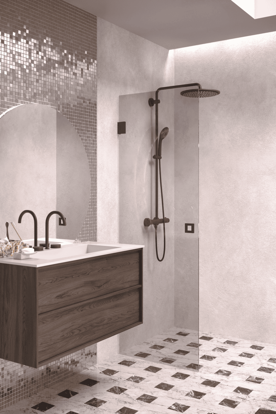 Hinged shower door Hietakari Vetro 512, black fittings, grey tinted glass
