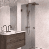 Hinged shower door Hietakari Vetro 512, black fittings, grey reeded glass