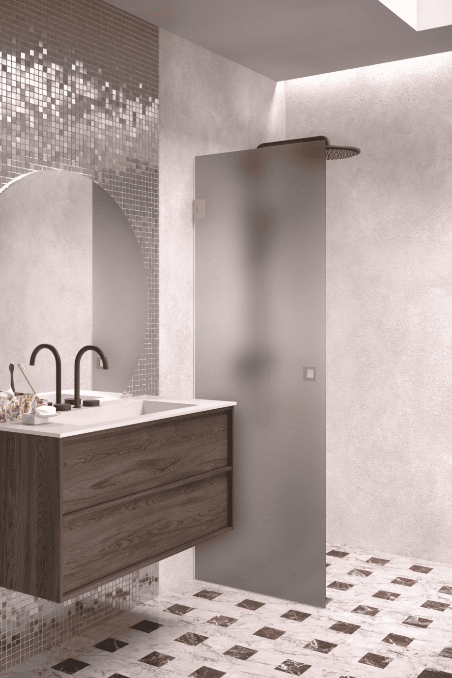 Hinged shower door Hietakari Vetro 512, Sand fittings, grey satin glass