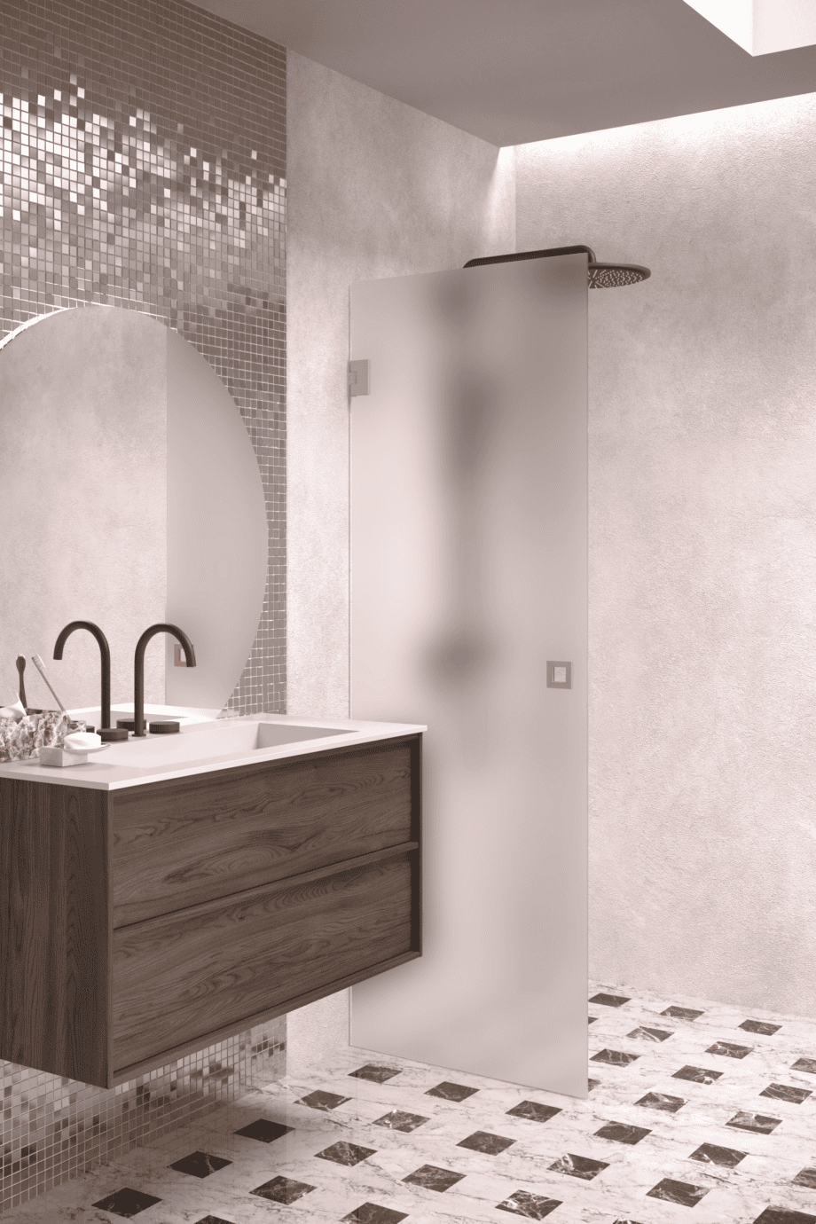Hinged shower door Hietakari Vetro 512, Sand fittings, super bright satin glass