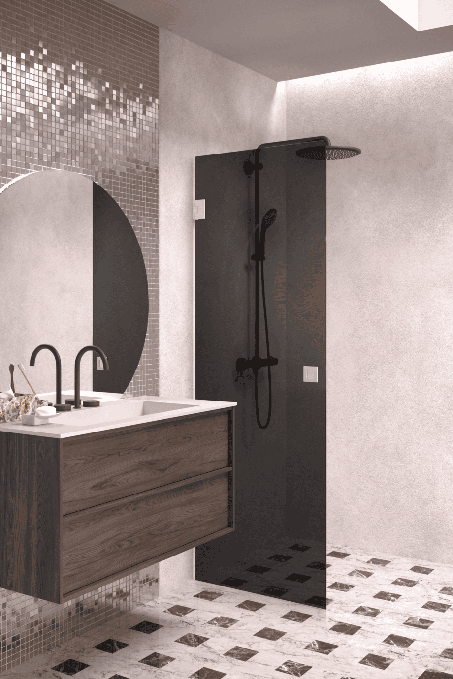 Hinged shower door Hietakari Vetro 512, white fittings, black glass