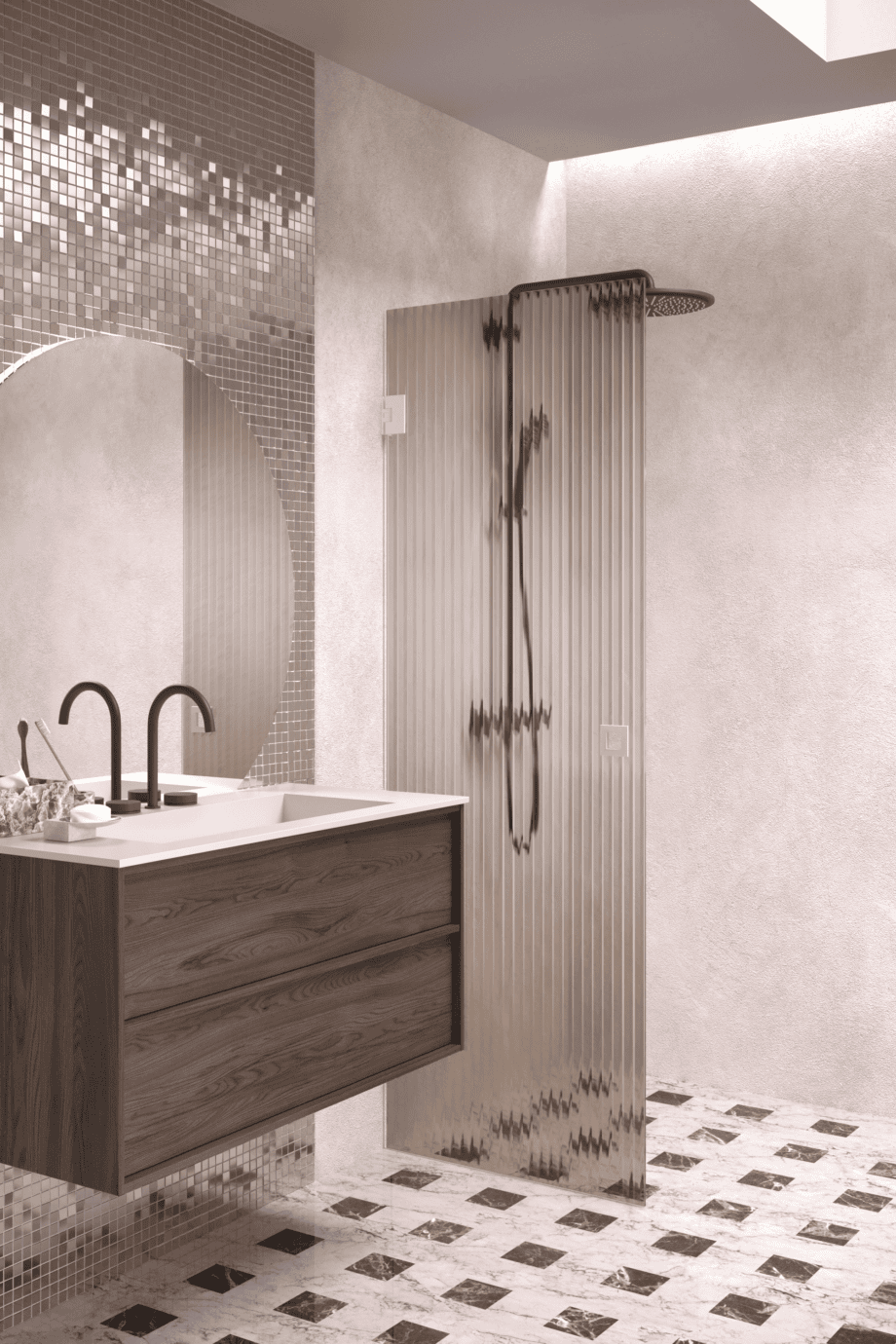 Hinged shower door Hietakari Vetro 512, white fittings, brown reeded glass