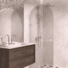 Arched hinged shower door Hietakari Vetro 519, chrome fittings, bronze tinted glass