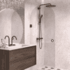 Arched hinged shower door Hietakari Vetro 519, black fittings, clear glass