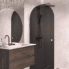 Arched hinged shower door Hietakari Vetro 519, black fittings, black glass