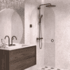 Arched hinged shower door Hietakari Vetro 519, black fittings, super bright glass