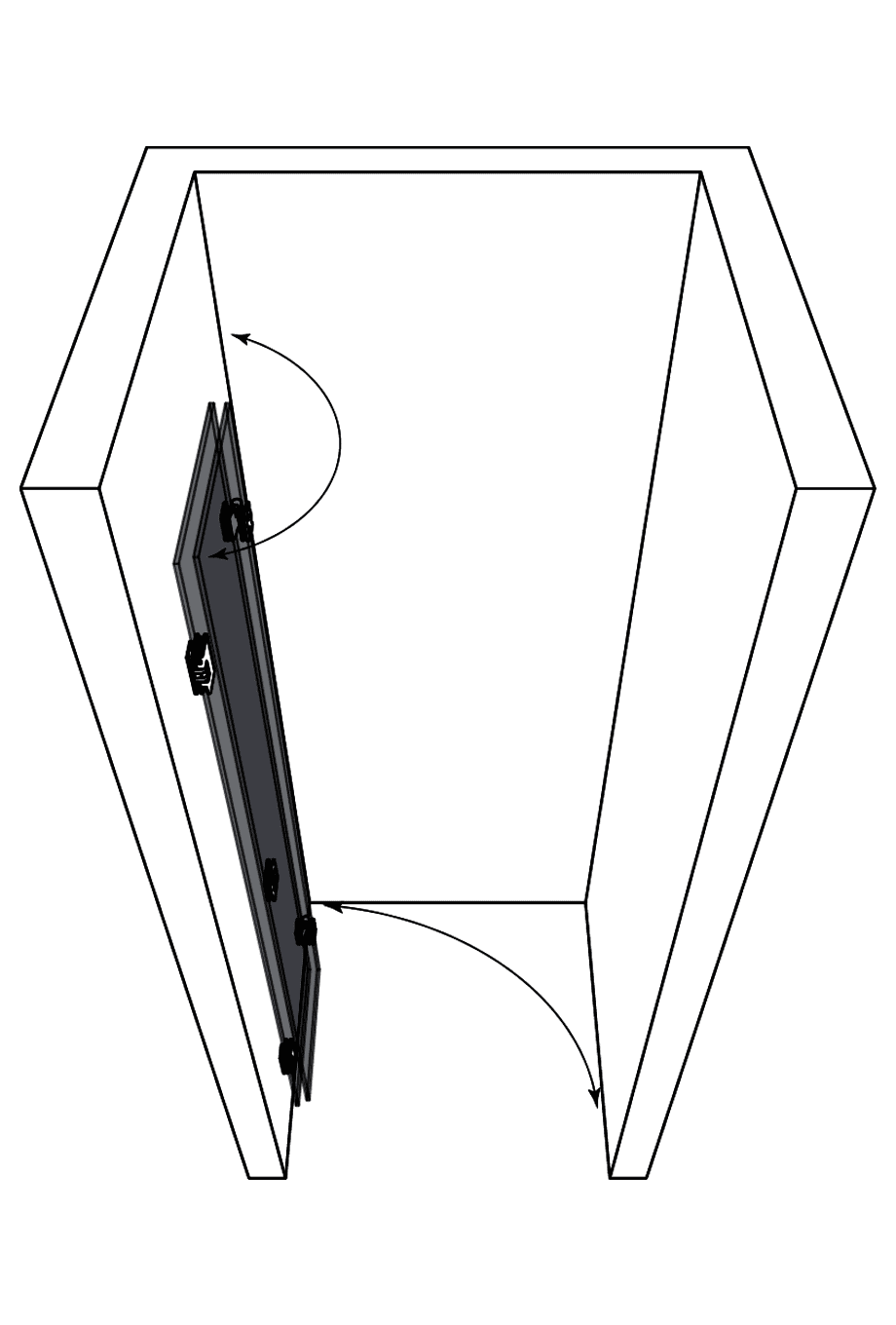 Folding shower door for alcove Hietakari Vetro 528 ā 3D drawing Folding shower door for alcove Hietakari Vetro 528 ā 3D drawing