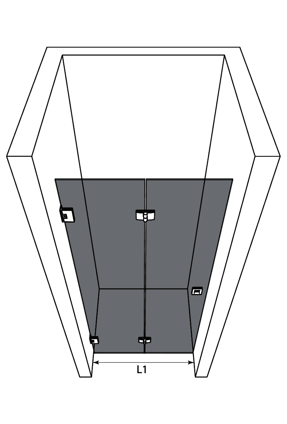 Folding shower door for alcove Hietakari Vetro 528 ā dimension drawing Folding shower door for alcove Hietakari Vetro 528 ā dimension drawing