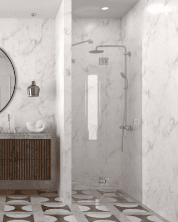 Hinged shower door with fixed part for alcove Hietakari Vetro 529, chrome fittings, clear glass