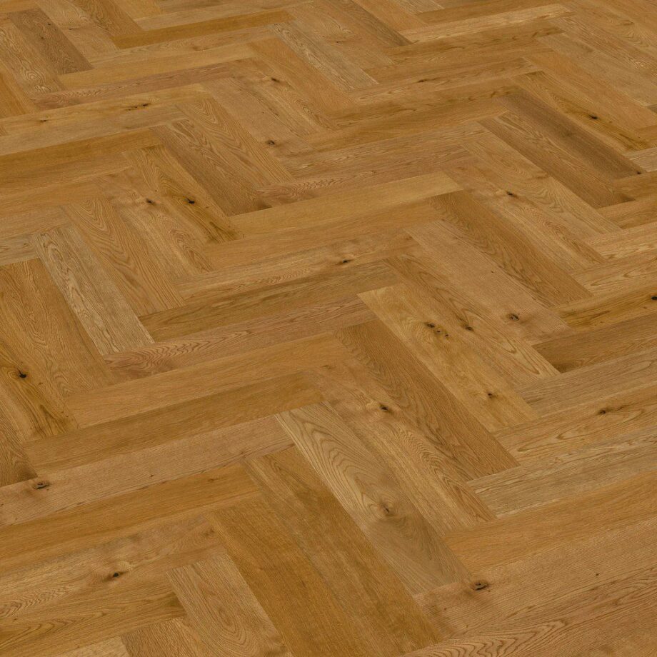 Herringbone floor Thede & Witte Oak Knotty beveled brushed and oiled