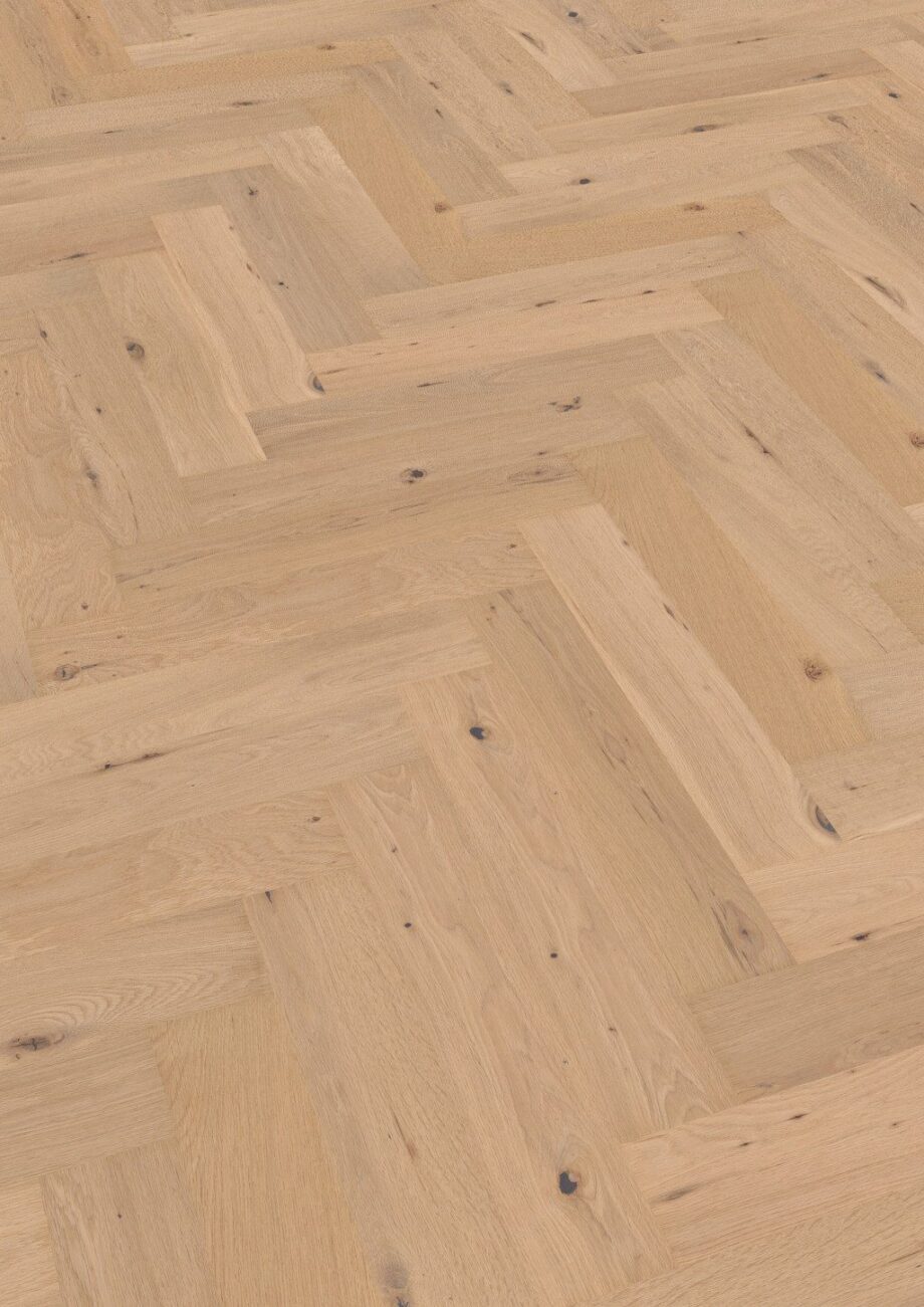 Herringbone floor Thede & Witte Oak Knotty rough appearance brushed and oiled
