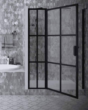 Hinged shower door with fixed part and wall magnet Hietakari Bläk 793 Paris