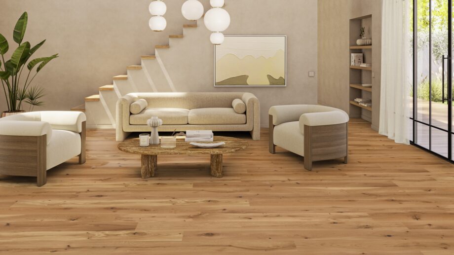 Parkett Tarkett, Heritage, Tamm, 1-lip, 2 külge mikrofaas, sügavharjatud, Protec 1 Tammeparkett Tarkett Heritage Oak elutoas