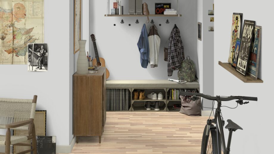 Parkett Tarkett, Shade, Saar Melange TreS, 3-lip, peits ja Proteco Natura matt l 4 Saareparkett Tarkett Shade Melange TreS esikus
