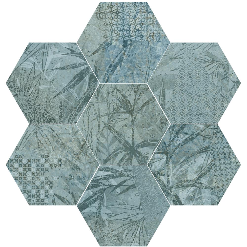 Kuusnurkne troopilise taimemustriga portselanplaat Dune Magnet Tropic Mint, 15x17 cm, 8 mm, mündiroheline