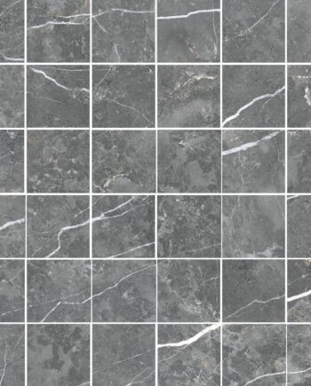 Marble-effect polished porcelain mosaic tile Tau Elite Graphite 5x5 Pol, 30x30 cm, graphite grey