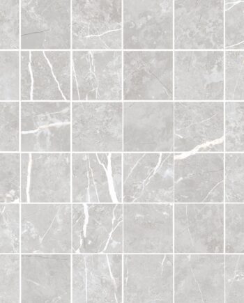 Marble-effect polished porcelain mosaic tile Tau Elite Silver 5x5 Pol, 30x30 cm, silver grey