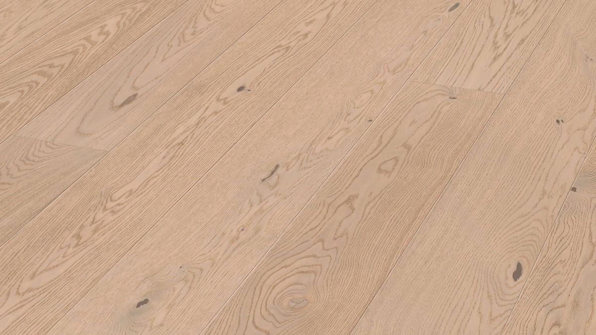 Oak wood flooring Meister, Natureflex HD 100, Off-white oak lively 20014, 1-strip, 2200 x 210 mm, brushed, ultra matt lacquered