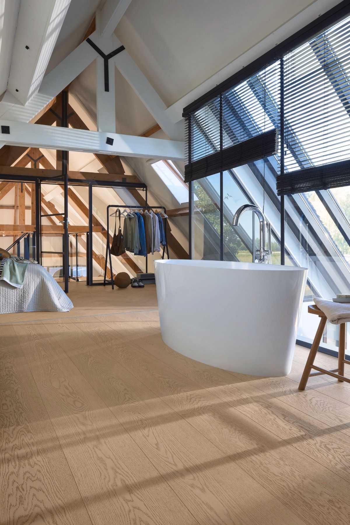 Oak parquet Meister, Lindura HD 400, Natural sand grey oak 20224, 1-strip, 2200 x 270 mm, brushed, ultra matt lacquered