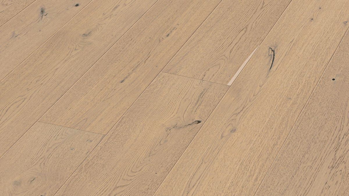 Oak parquet Meister, Lindura HD 400, Sand grey oak authentic 20226, 1-strip, 2200 x 270 mm, brushed, ultra matt lacquered