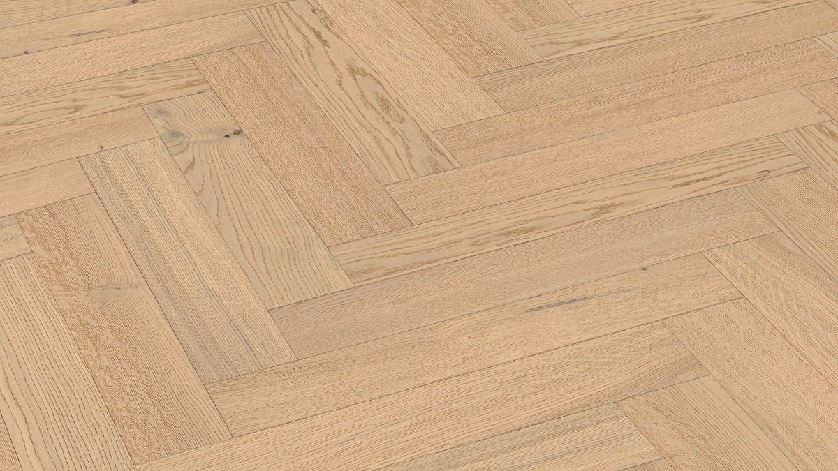 Herringbone parquet Meister, Lindura HS 500, Classic oak cream white 20231, herringbone, 700 x 140 mm, brushed, ultra matt lacquered