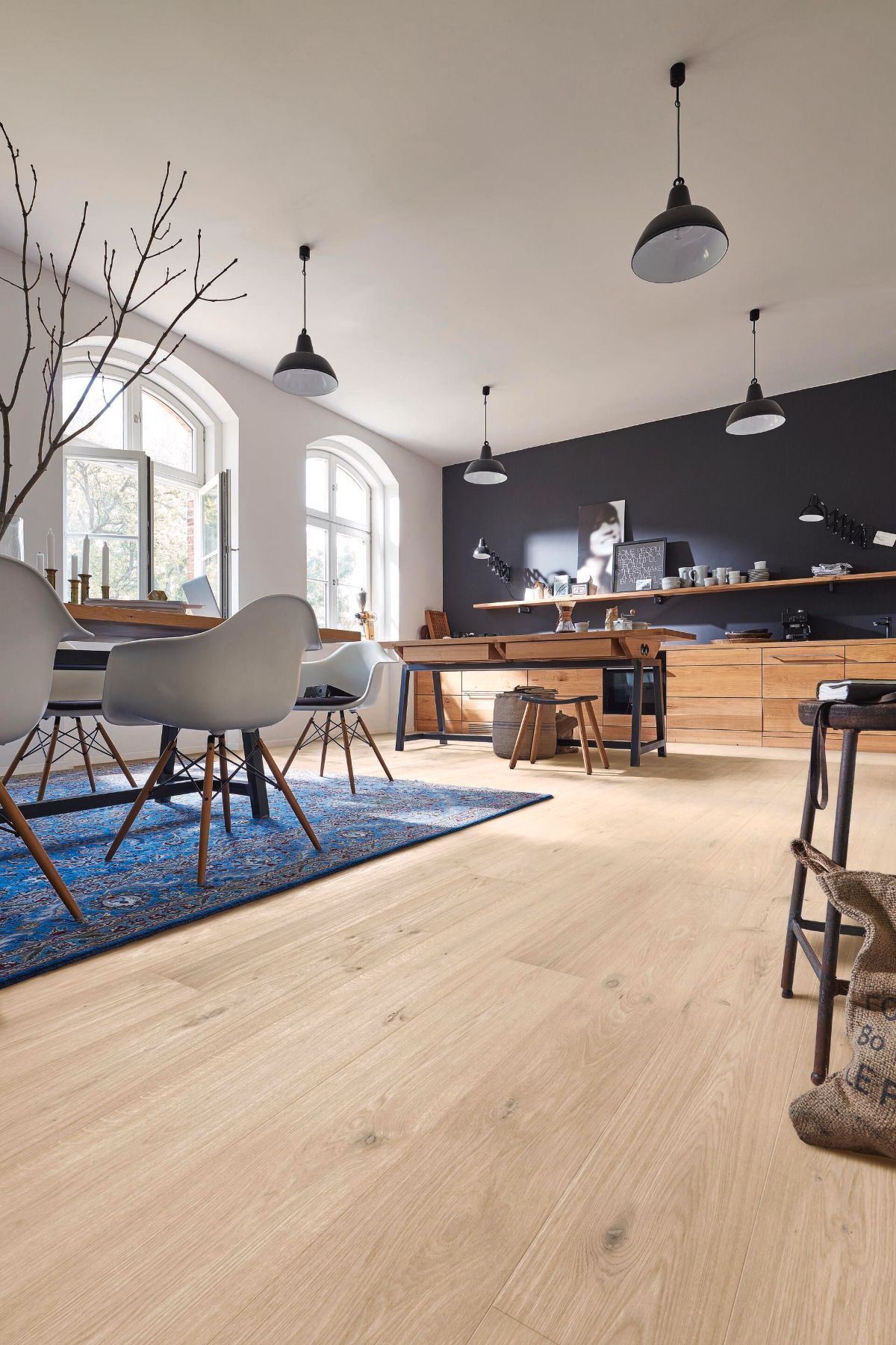 Oak parquet Meister, Longlife PD 400, Authentic limed white oak 09003, 1-strip, 2200 x 180 mm, brushed, ultra matt lacquered