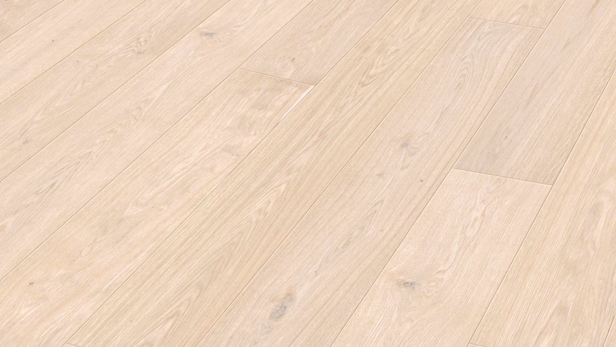 Oak parquet Meister, Longlife PD 400, Authentic limed white oak 09003, 1-strip, 2200 x 180 mm, brushed, ultra matt lacquered