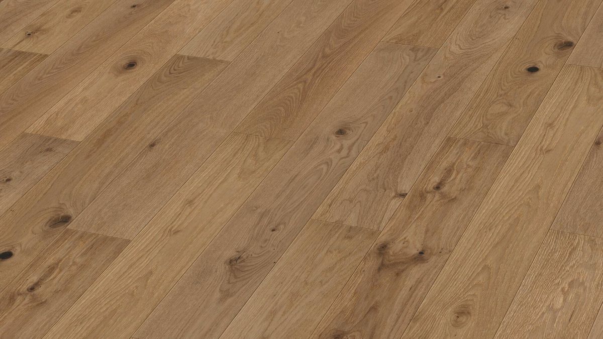 Oak parquet Meister, Longlife PS 300, Authentic greige oak 09006, 1-strip short plank, 1187 x 142 mm, brushed, ultra matt lacquered