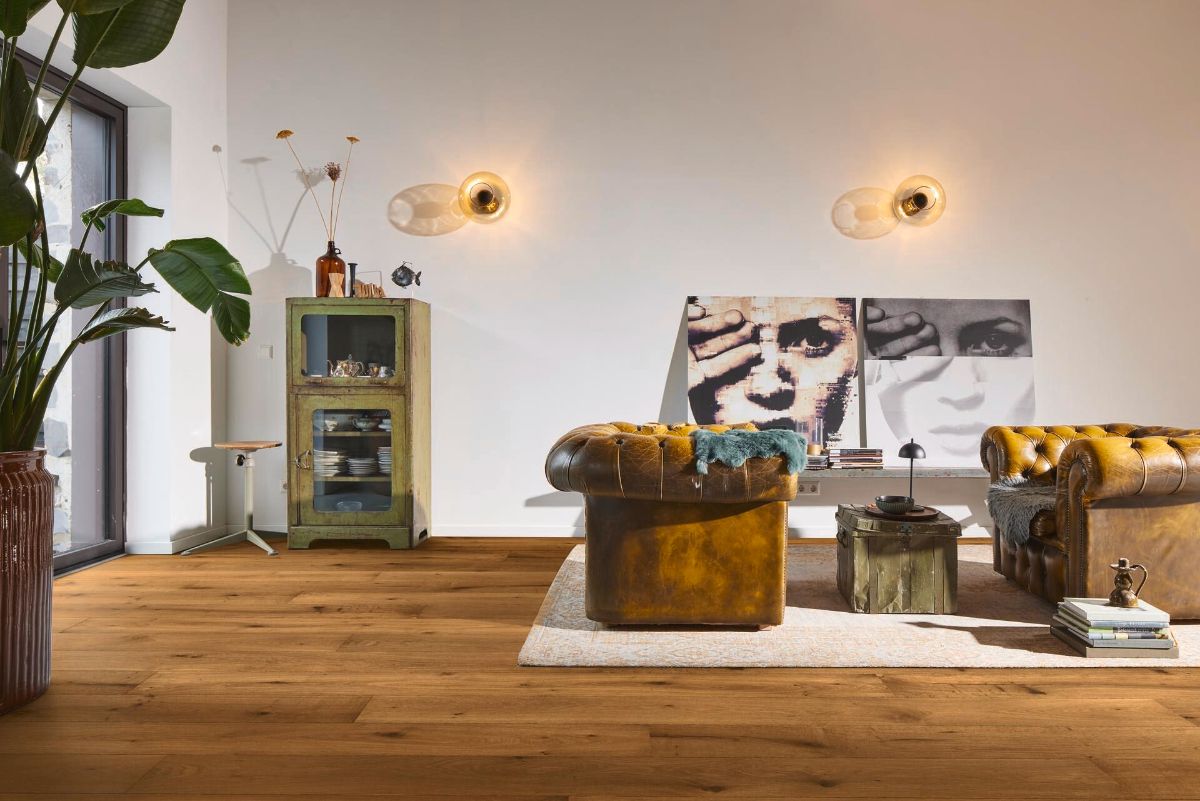 Oak parquet Meister, Longlife PD 400, Authentic steamed oak 09016, 1-strip, 2200 x 180 mm, brushed, ultra matt lacquered