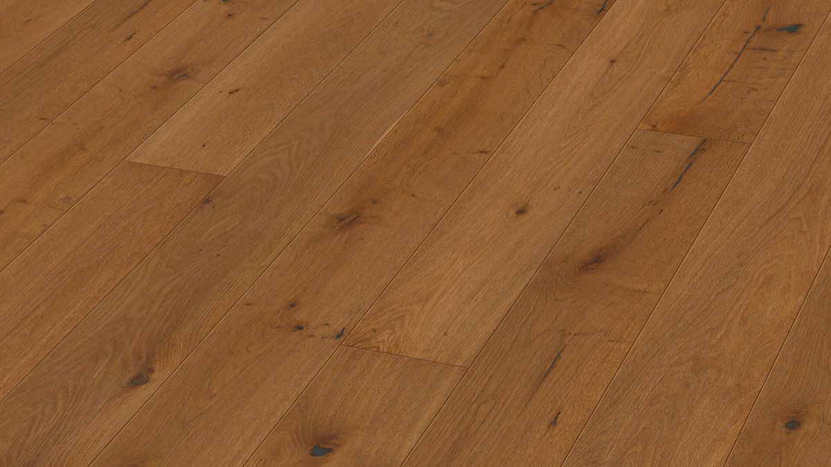 Oak parquet Meister, Longlife PD 400, Authentic steamed oak 09016, 1-strip, 2200 x 180 mm, brushed, ultra matt lacquered