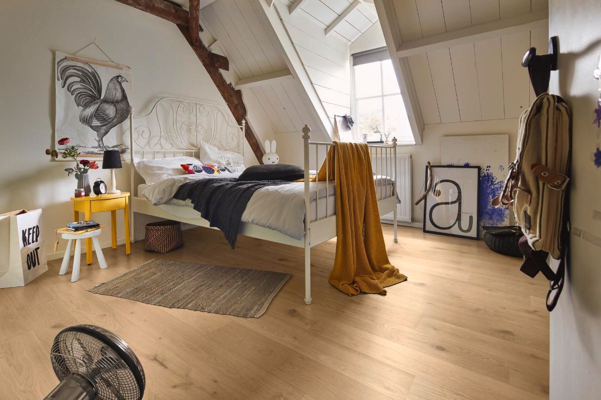 Oak parquet Meister, Longlife PS 300, Authentic cream oak 09020, 1-strip short plank, 1187 x 142 mm, brushed, ultra matt lacquered