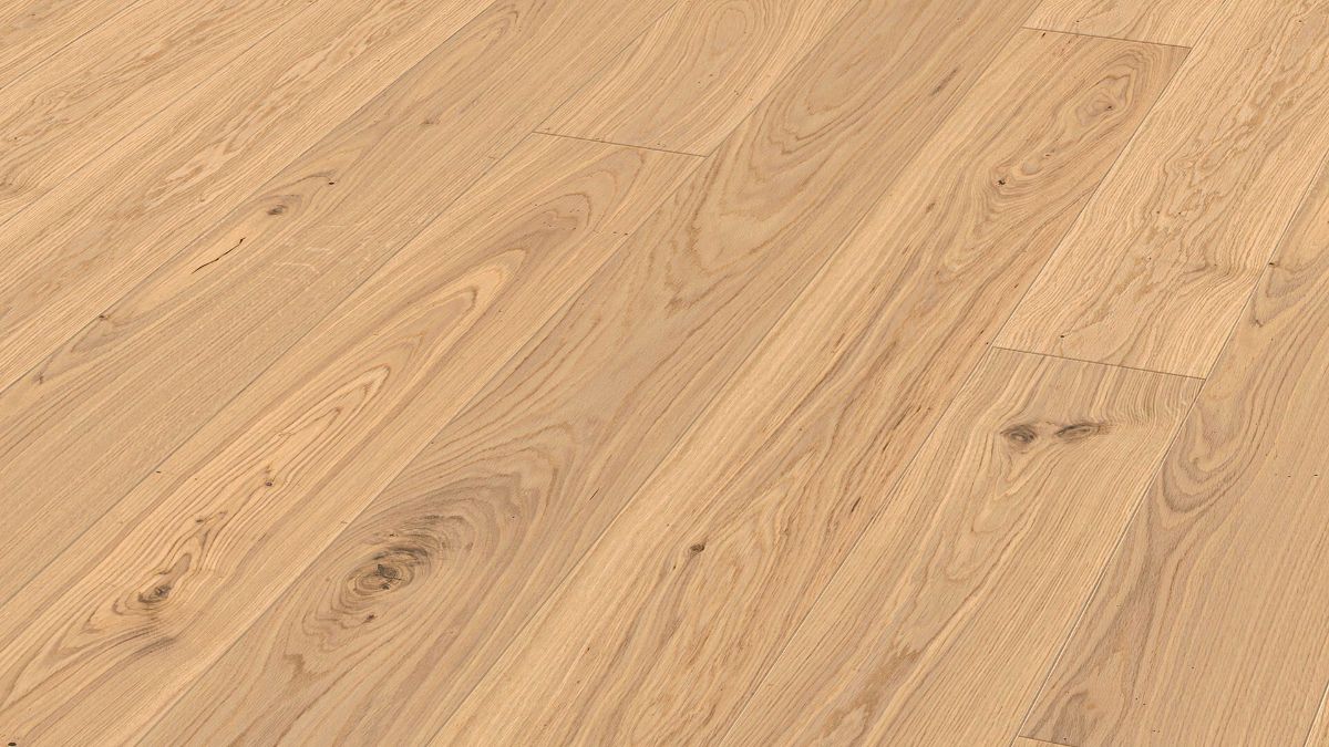 Oak parquet Meister, Longlife PD 400, Natural light oak lively 09023, 1-strip, 2200 x 180 mm, brushed, naturally oiled