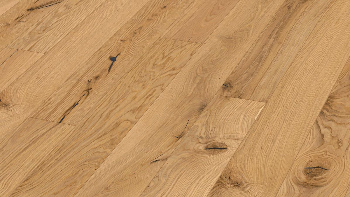 Oak parquet Meister, Longlife PD 400, Authentic oak 09024, 1-strip, 2200 x 180 mm, brushed, naturally oiled