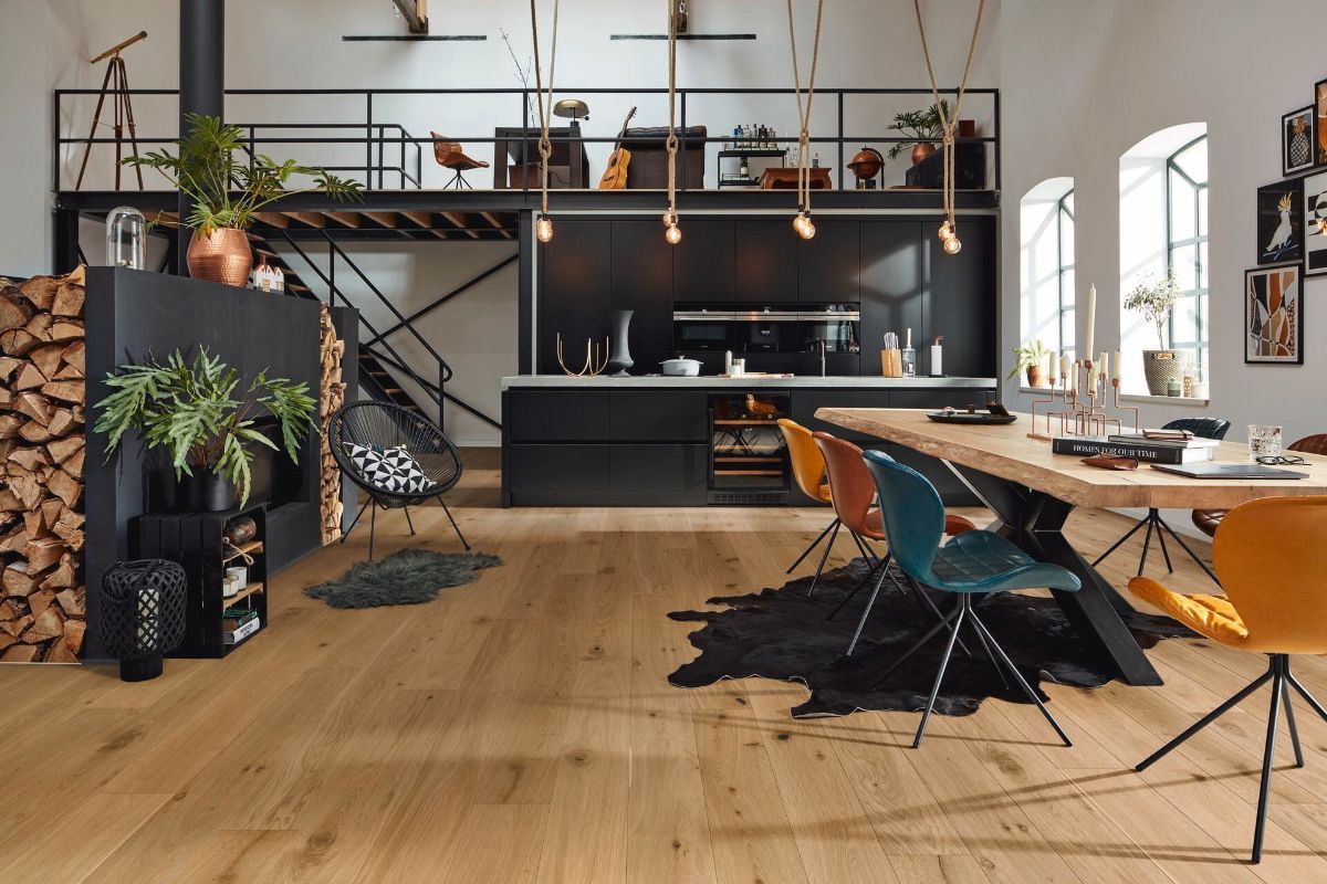 Oak parquet Meister, Longlife PD 400, Authentic greige oak 09029, 1-strip, 2200 x 180 mm, brushed, naturally oiled