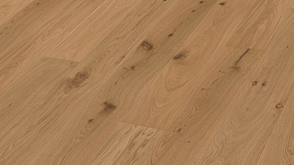Oak parquet Meister, Longlife PD 400, Authentic greige oak 09029, 1-strip, 2200 x 180 mm, brushed, naturally oiled