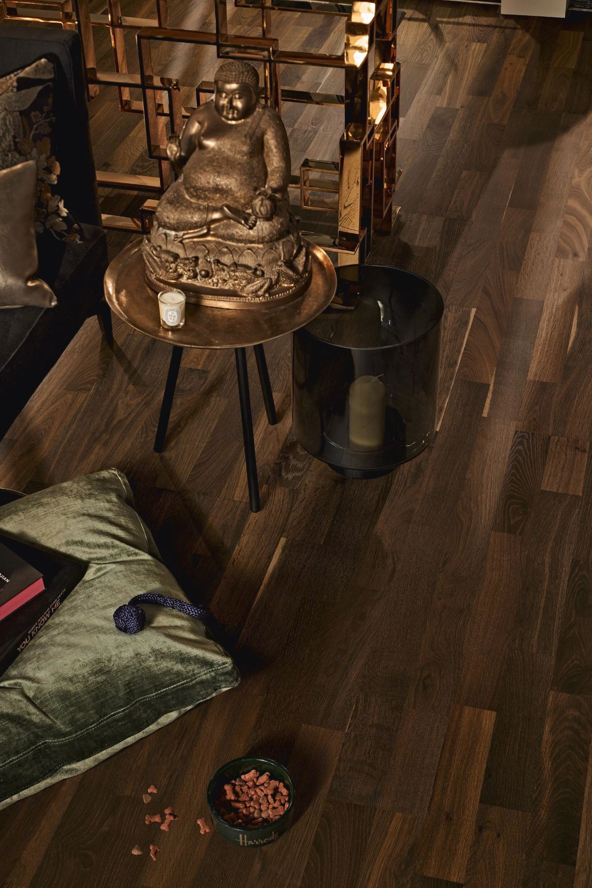 Oak parquet Meister, Longlife PC 200, Smoked oak lively 09034, 3-strip, 2400 x 200 mm, brushed, ultra matt lacquered