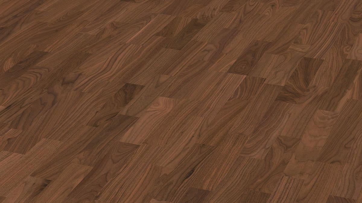 Walnut parquet Meister, Longlife PC 200, American walnut harmonious 09043, 3-strip, 2400 x 200 mm, brushed, ultra matt lacquered