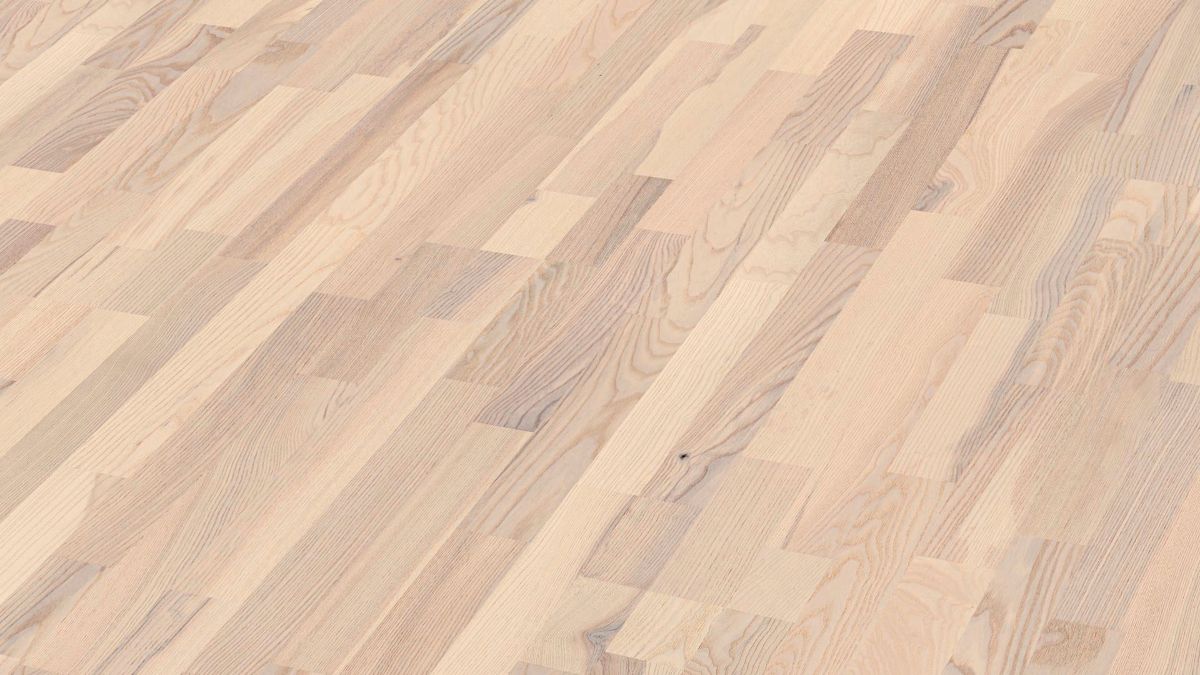 Ash parquet Meister, Longlife PC 200, White ash lively 09044, 3-strip, 2400 x 200 mm, brushed, ultra matt lacquered