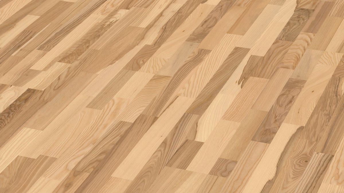 Ash parquet Meister, Longlife PC 200, Pure ash lively 09047, 3-strip, 2400 x 200 mm, brushed, ultra matt lacquered