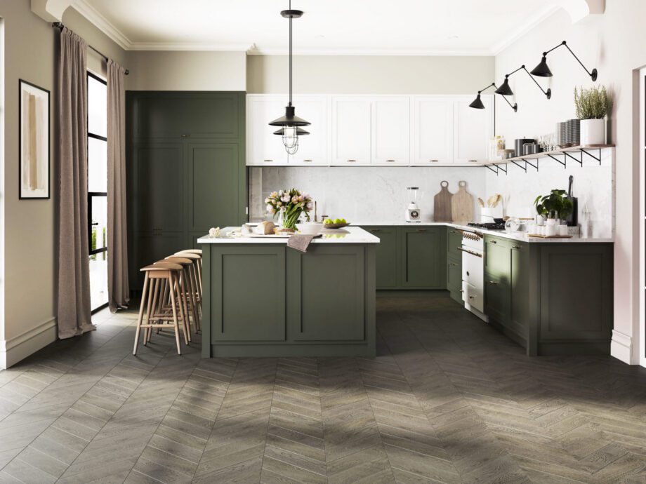 Oak Chevron Parquet Esta Nordic S Lava Grey extra matt lacquered – close-up Oak Chevron Parquet Esta Nordic S Lava Grey extra matt lacquered – 3